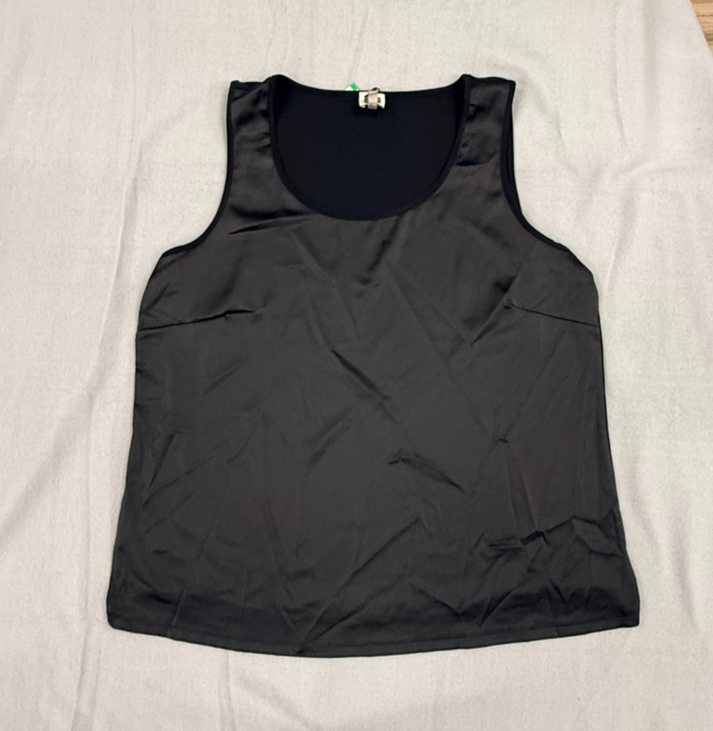 Anne Klein Tank Top Womens Large Black Satin Sleeveless Scoop Neck Camisole NWT